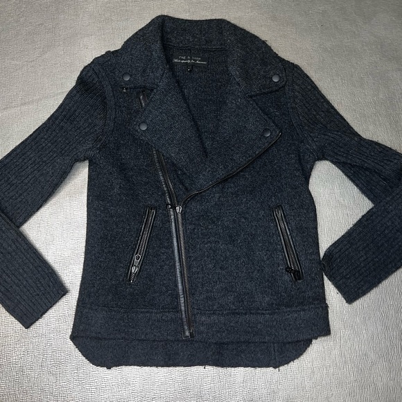 Rag & Bone bomber biker Jacket dark Gray Wool Zip Up Size XS EUC - Picture 1 of 4